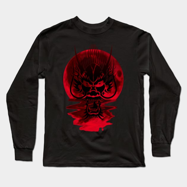 dragon head and red moon Long Sleeve T-Shirt by medo art 1